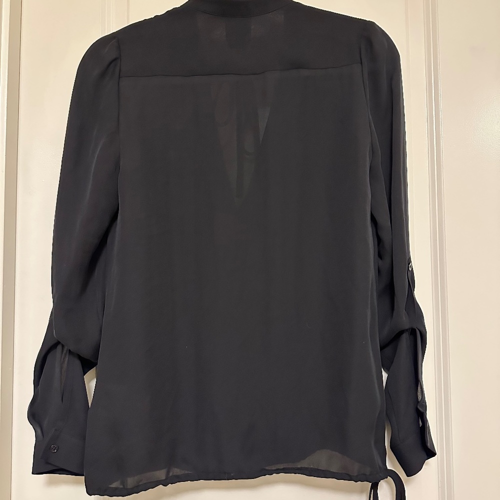 NWOT Haute Hippie Long Sleeve Tie Details Black Blouse 100% Silk XS - Picture 5 of 12